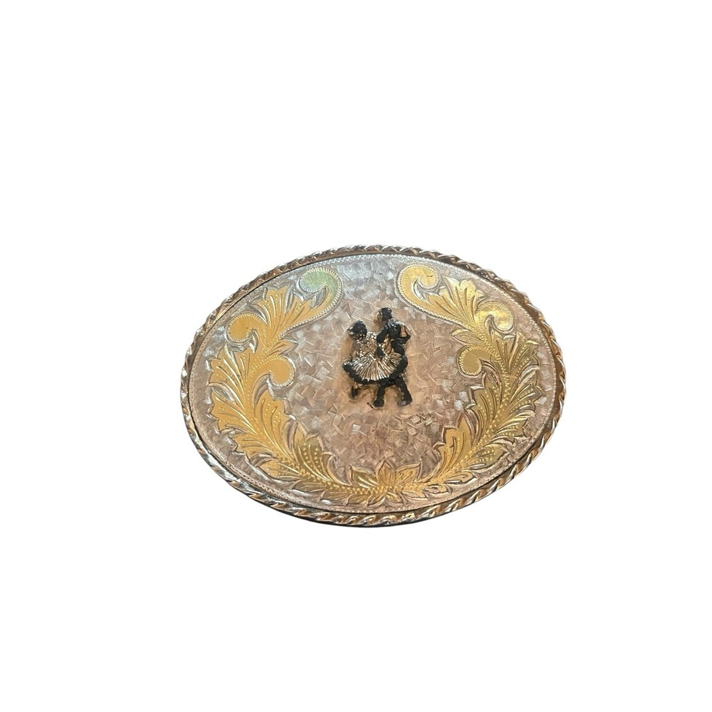 Men's W USA Square-Dancing Western 2-Tone Oval Belt Buckle (RF1064)